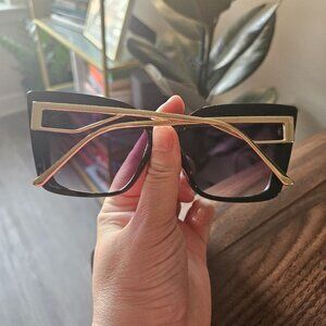 Bold Cat Eye Sunglasses with Architectural Temples